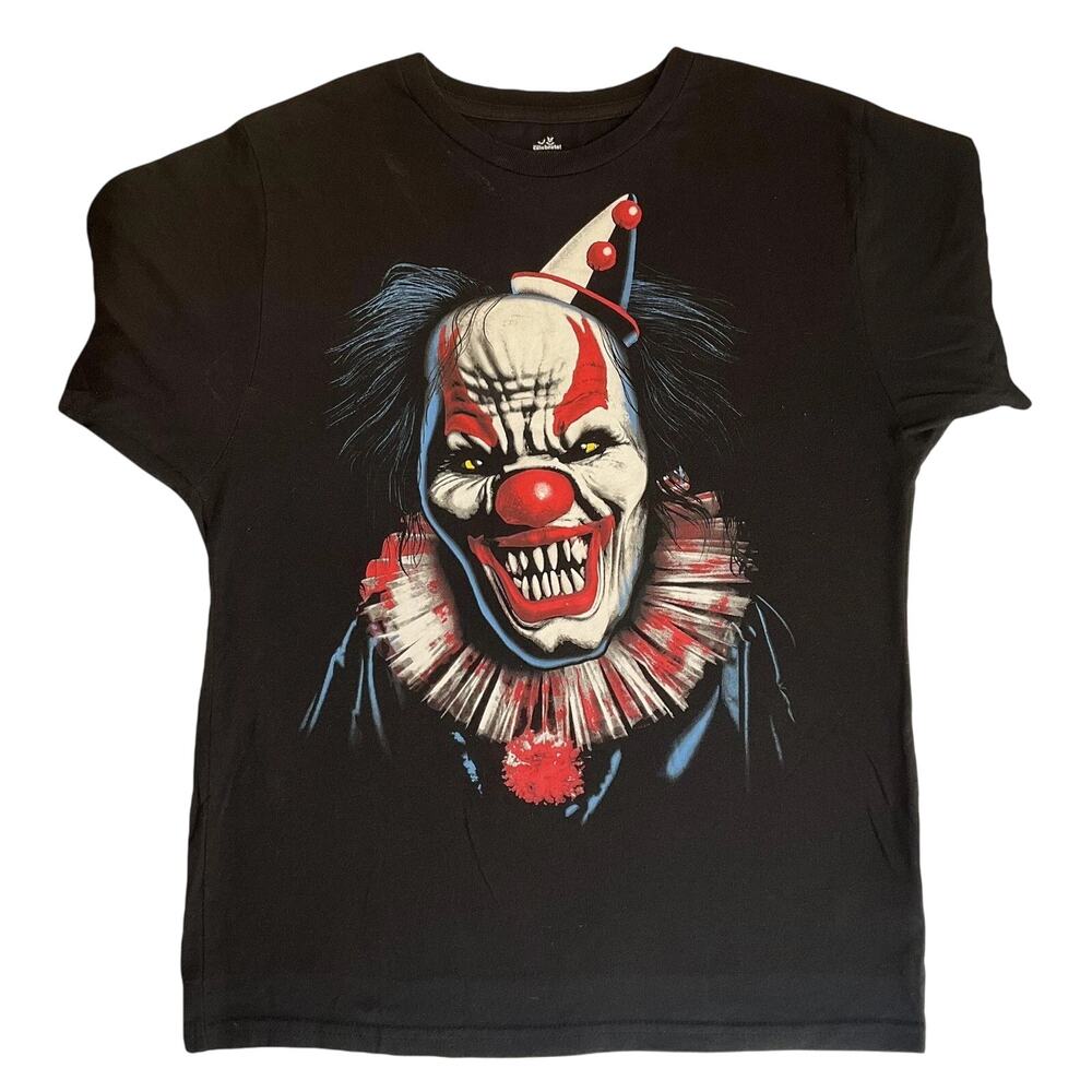Way To Celebrate! Men Shirt S (34-36) Black Graphic Print Evil Clown Halloween